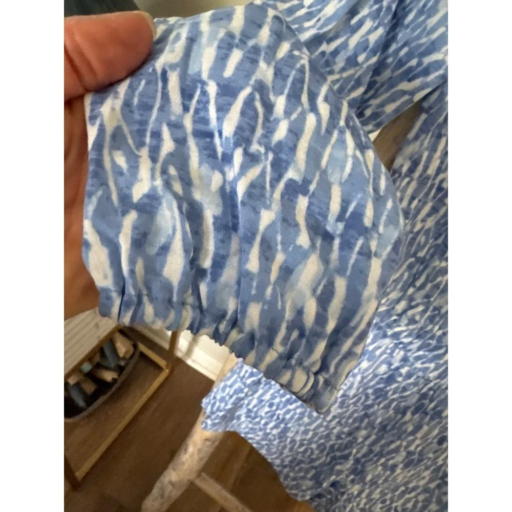 Michael‎ Michael Kors Off The Shoulder Romper blue and white print Size 4 NWT